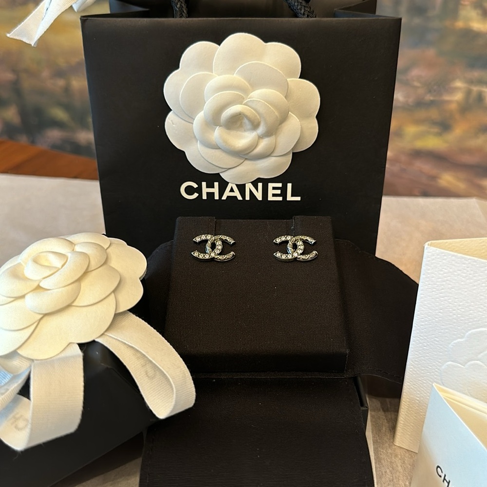 Authentic Chanel CC Stud Earrings